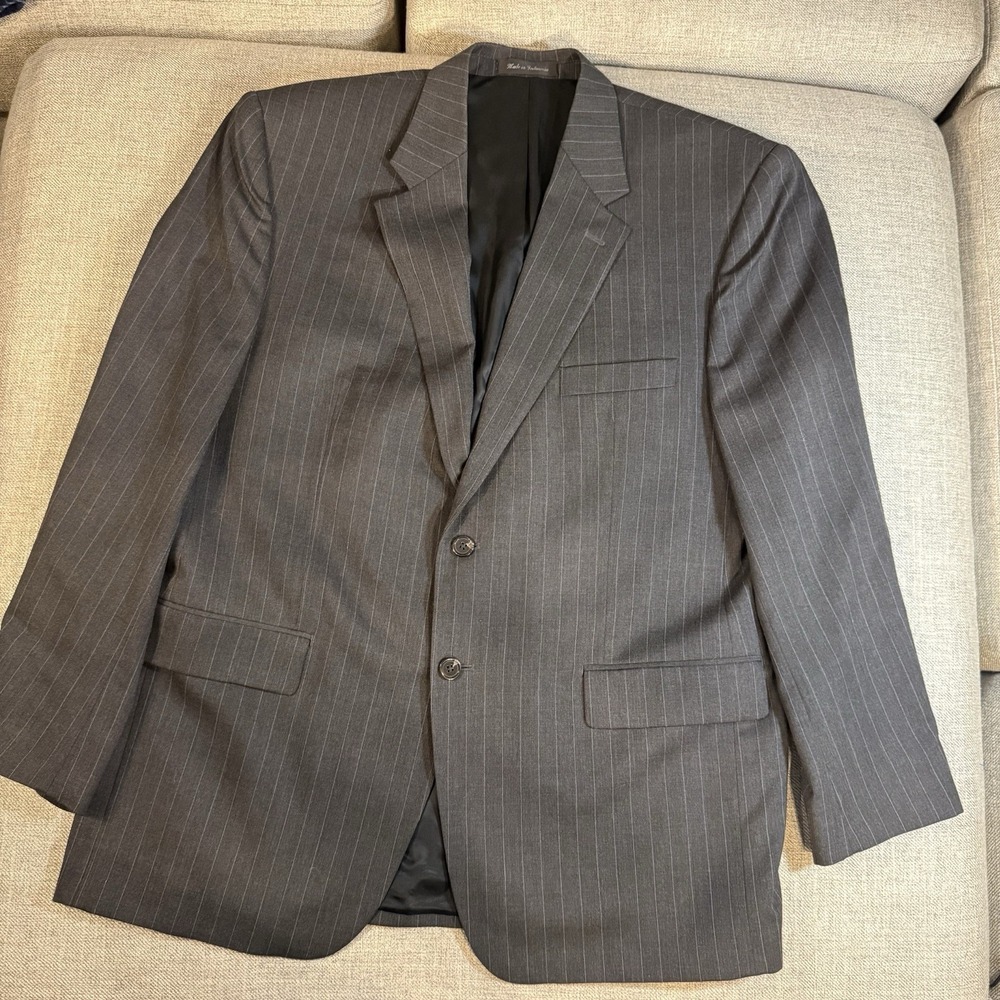 Chaps Mens Gray Pinstripe Blazer 2 Button Woolmark Sport Coat Chaps See Meas